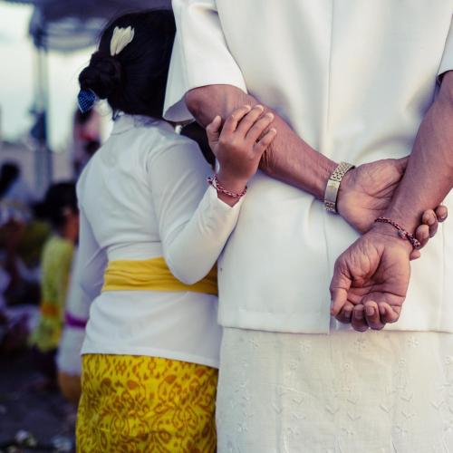 Back of child and grandmother