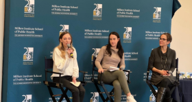 Student panelists Alyssa Baer and Maria Wallace at the event